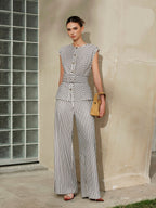 Striped Mid-Waist Wide Leg Pants