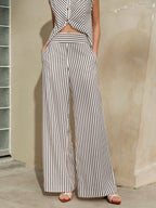 Striped Mid-Waist Wide Leg Pants