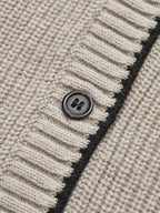 Tie Neck Contrast Trim Wool Blend Cardigan