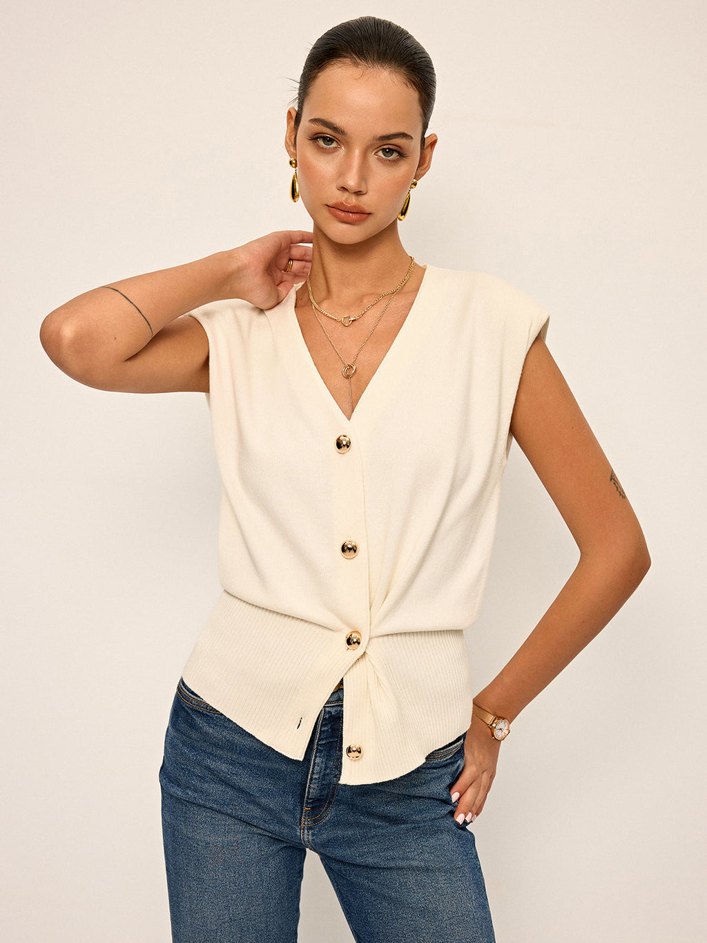 Asymmetric Two-Way Wear Knit Vest