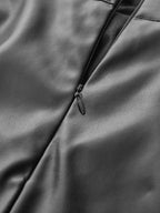 Ruched Slit PU Leather Midi Skirt