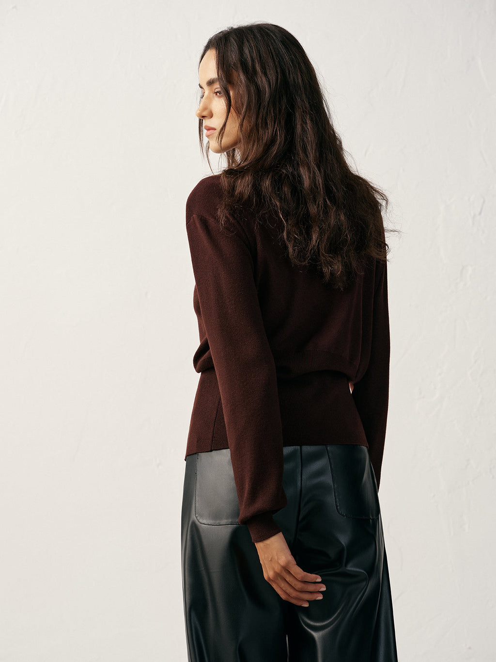 Metal Detail V-Neck Wool Blend Sweater