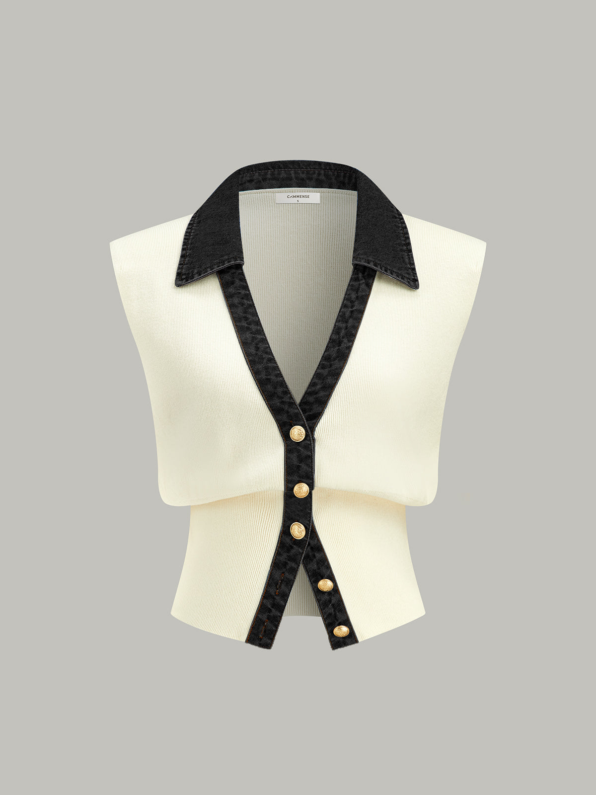 Denim Trim Metal Button Knit Vest
