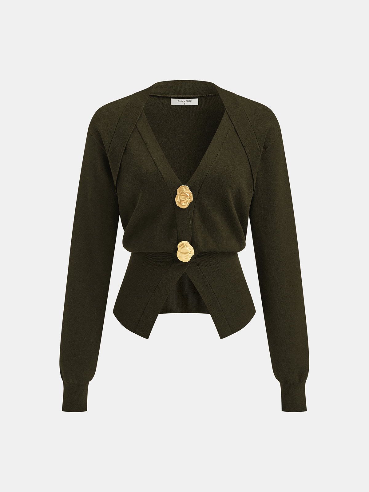 Metal Detail V-Neck Wool Blend Sweater