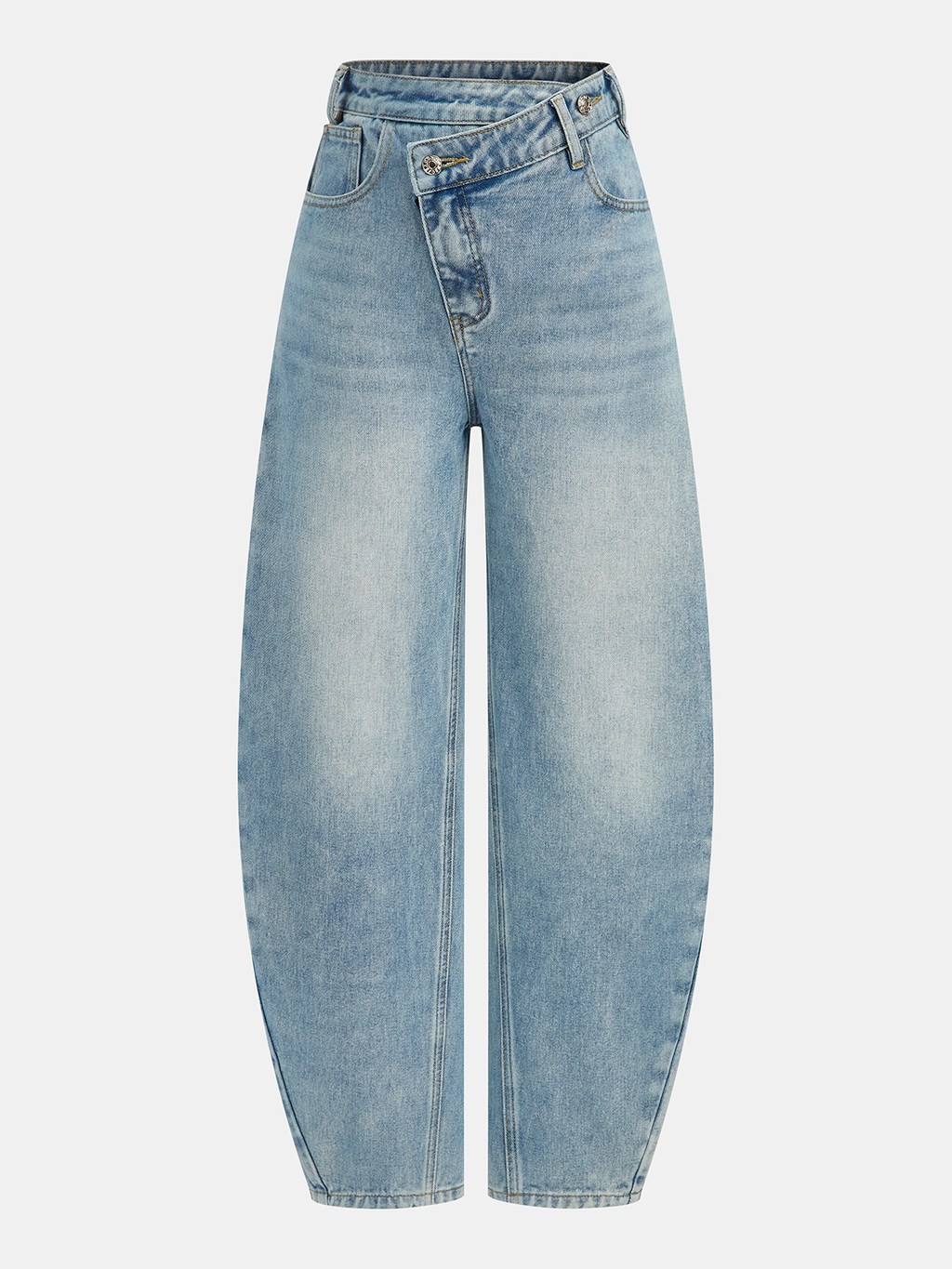 High-Waist Denim Asymmetric Curved-Leg Jeans