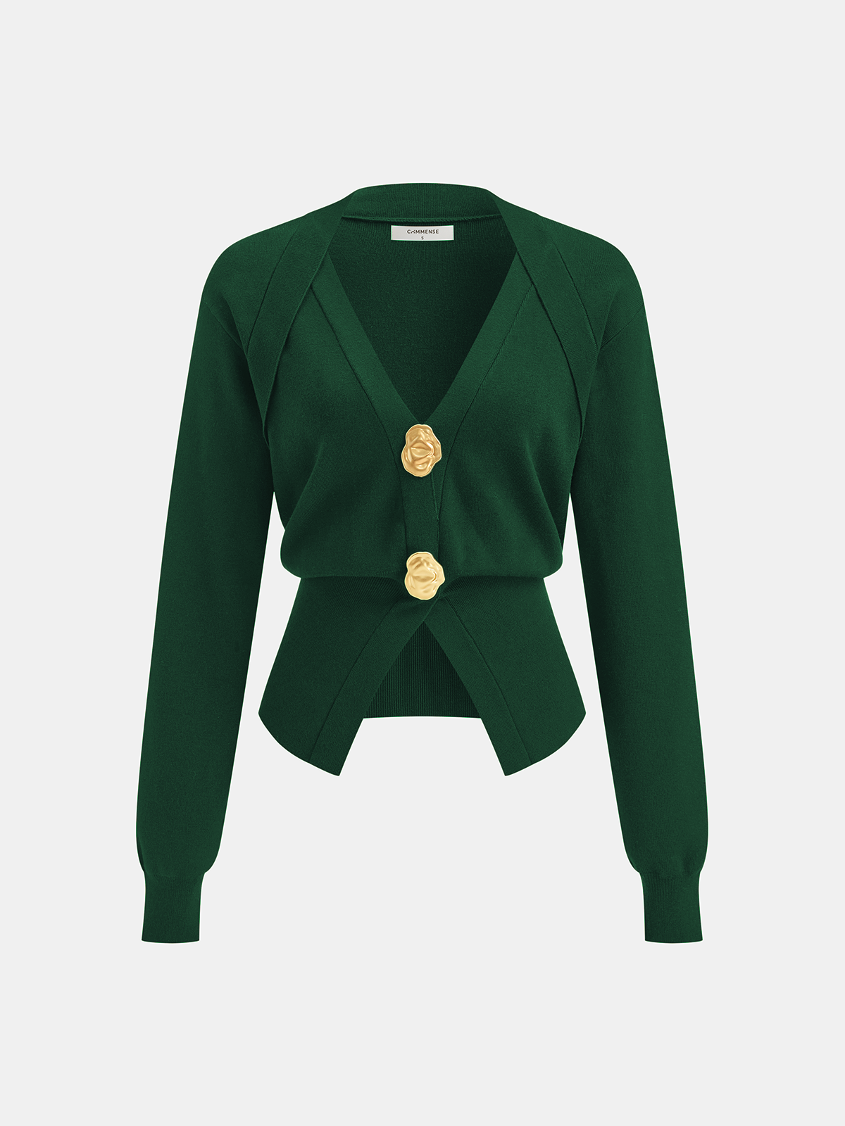 Metal Detail V-Neck Wool Blend Sweater