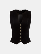 Button-Front Velvet Fitted Vest