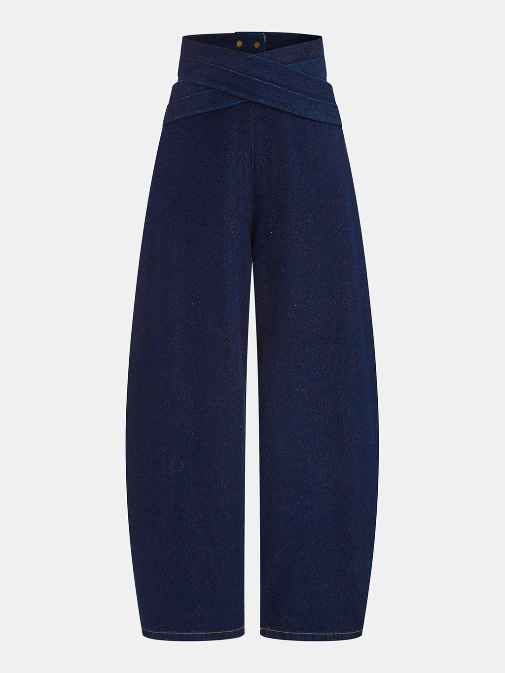 Cross-Over High-Waist Denim Wide-Leg Jeans