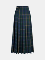 Pleated Plaid Buckle Maxi Skirt