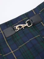 Pleated Plaid Buckle Maxi Skirt