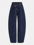 Asymmetric Placket Curved-Leg Jeans