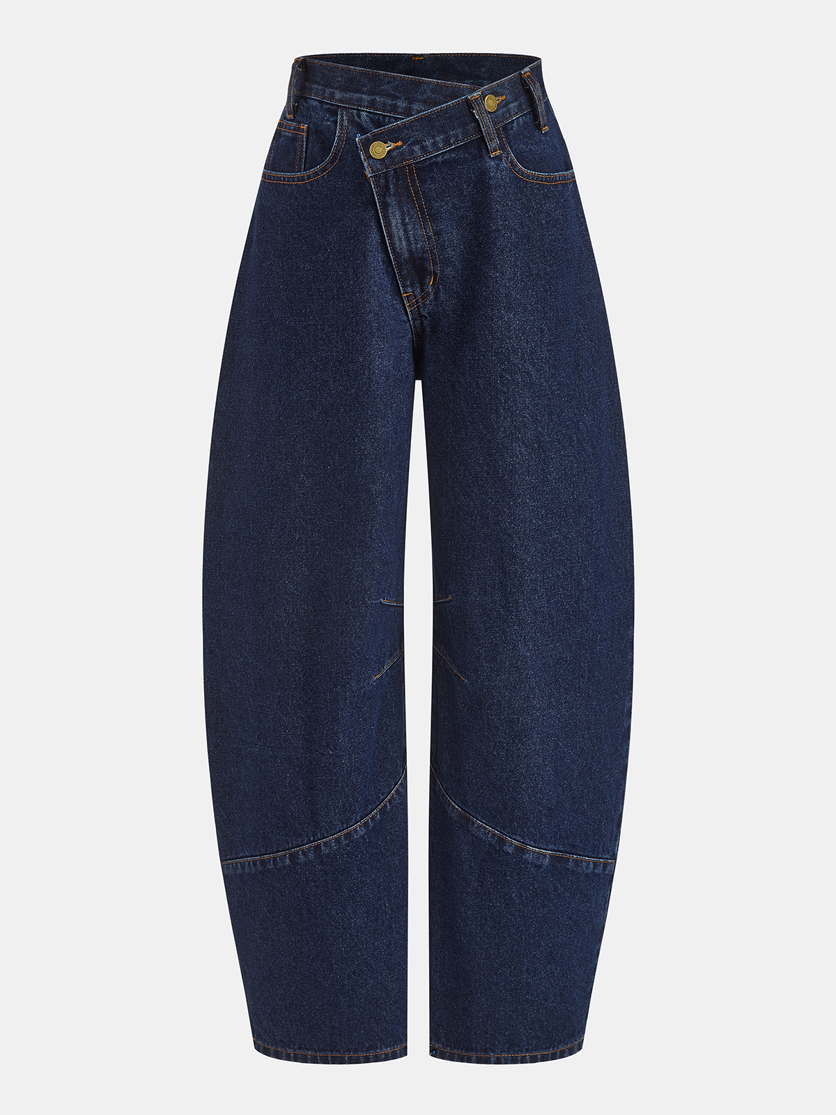 Asymmetric Placket Curved-Leg Jeans