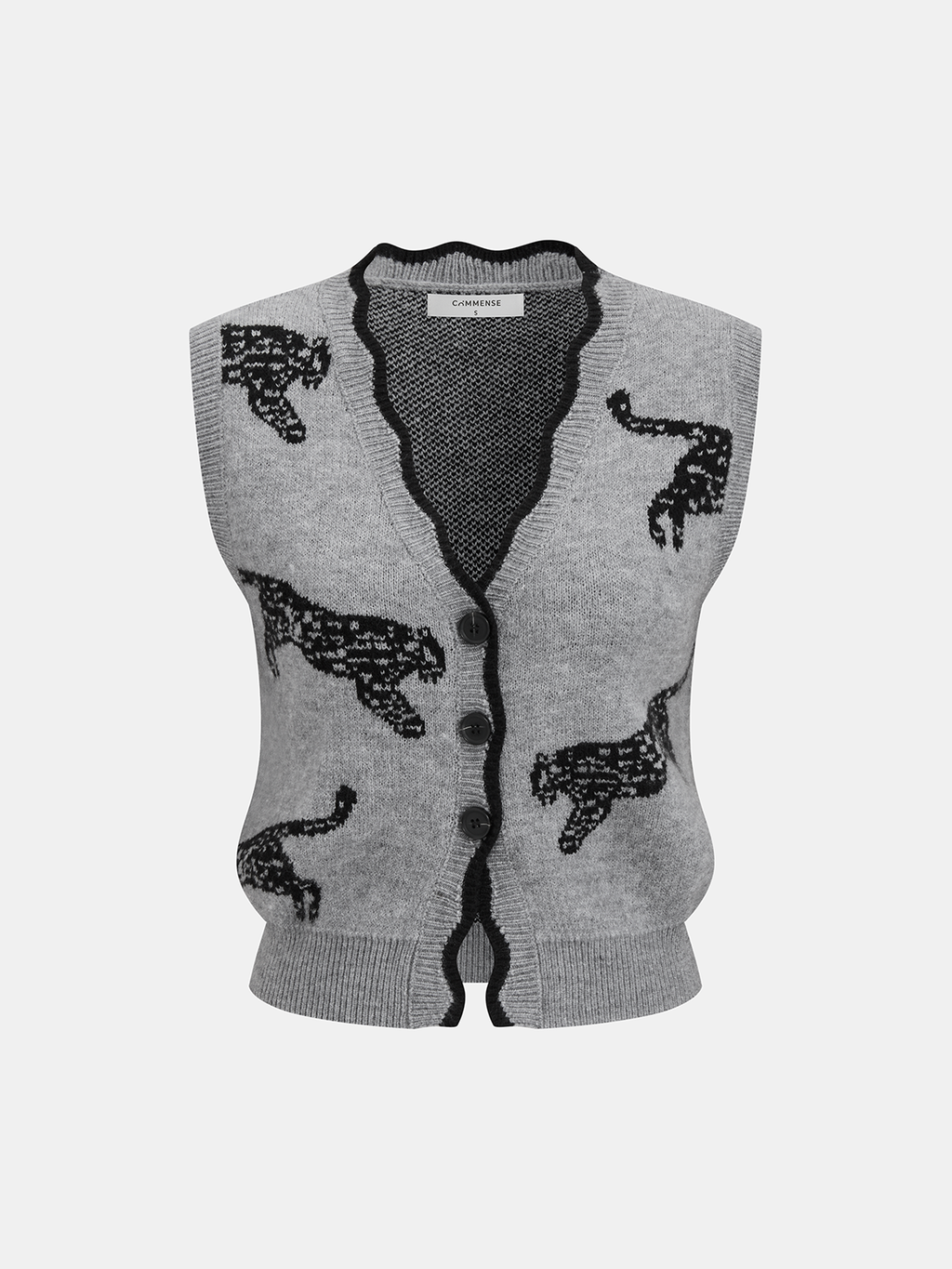 Panther Pattern Contrast Trim Knit Vest