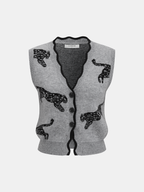 Panther Pattern Contrast Trim Knit Vest