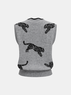 Panther Pattern Contrast Trim Knit Vest